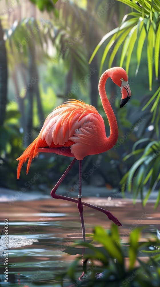 Fototapeta premium Illustration disign of a pink flamingo. Ai Generate.