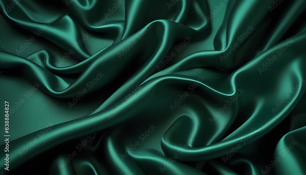 Obraz premium Black green satin dark fabric texture is luxurious shiny that is an abstract silk cloth background with patterns soft waves blur beautiful.
