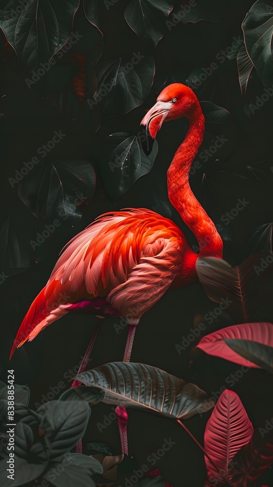 Fototapeta premium Illustration disign of a pink flamingo. Ai Generate.