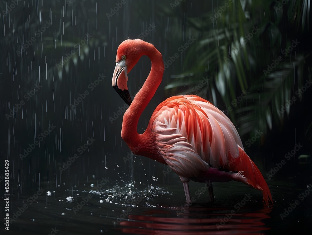 Fototapeta premium Illustration disign of a pink flamingo. Ai Generate.