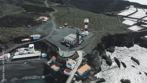 Sunny Day at Fuencaliente Salt Pans and Lighthouse: Aerial Imagery, La Palma. photo