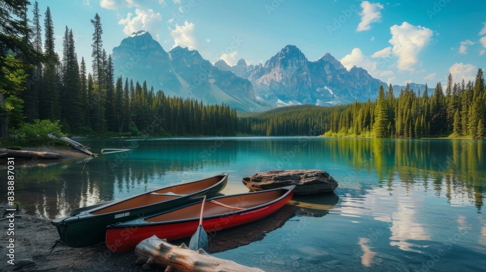 Obraz premium Lake in the mountains. Landscape nature illustration generated by ai