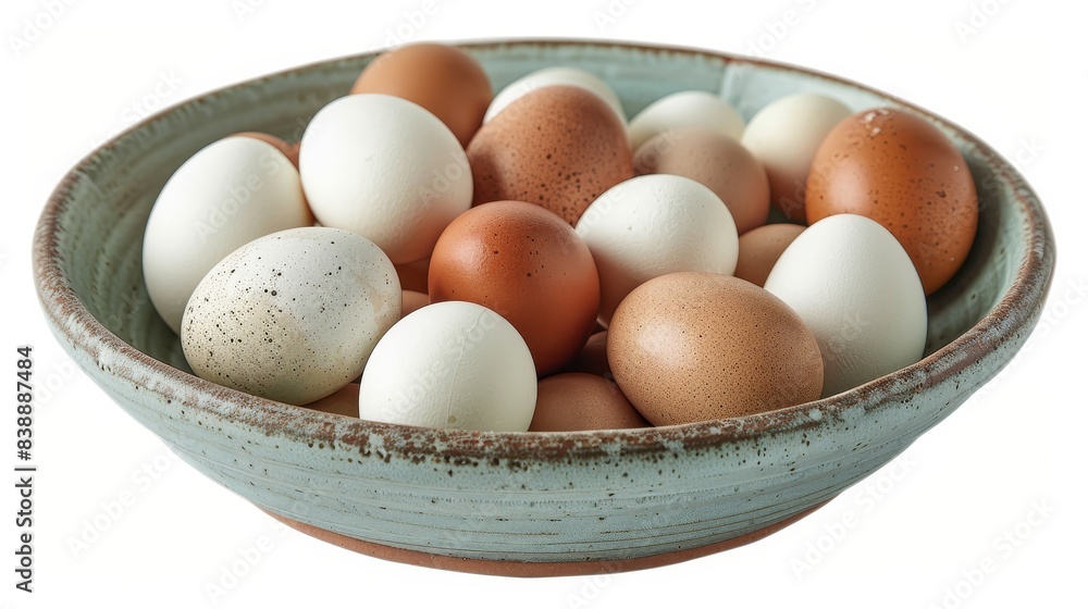Isolated studio shot of a bowl filled with fresh eggs, detailed and crisp, ideal for food advertising campaigns Isolated studio shot of a bowl filled with fresh eggs, detailed and crisp, ideal for food advertising campaigns