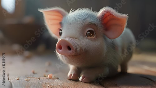 Adorable baby pig is on a farm. Created with Generative AI. photo