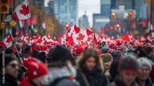 Wallpaper Mural Canada day celebrating city. People with national flags. Background illustration generated by ai Torontodigital.ca