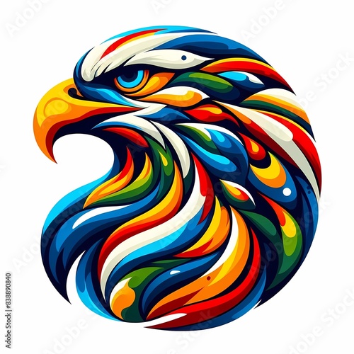 a vibrant and colorful representation of an eagle's head, depicted in an abstract style,