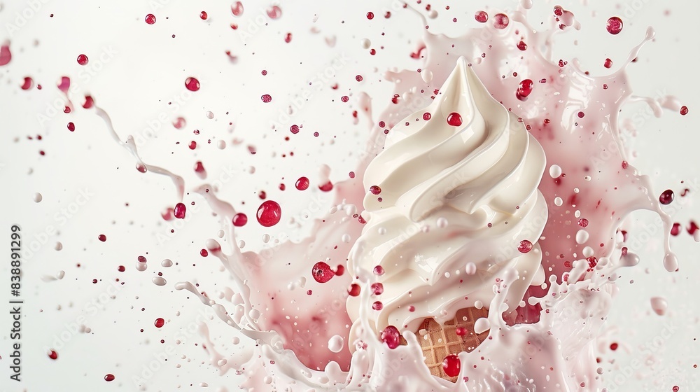 Ice cream cone with syrup splashes on white background Ice cream cone with syrup splashes on white background