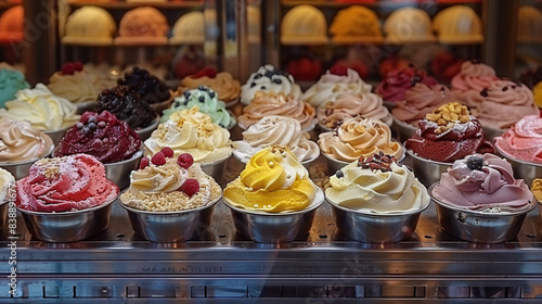 Window of desserts at a pastry shop. photo