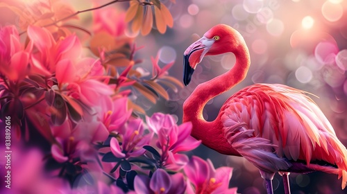 Illustration design of a pink flamingo. Ai Generate. © Beersing93