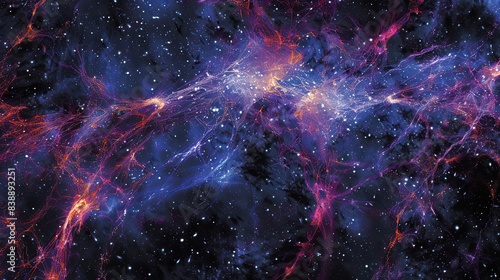 Dark matter distribution in the universe, intricate cosmic pattern