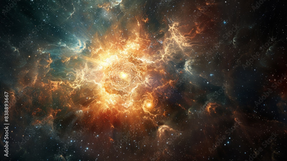 A starry nightscape with a swirling nebula and a distant galaxy A starry nightscape with a swirling nebula and a distant galaxy