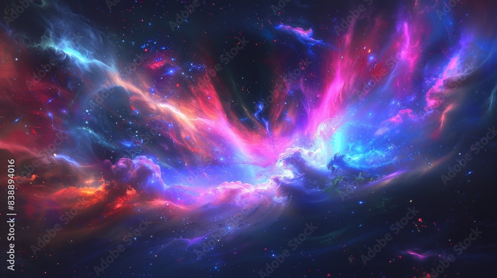 Fototapeta premium A starry night sky filled with a nebula and a distant galaxy