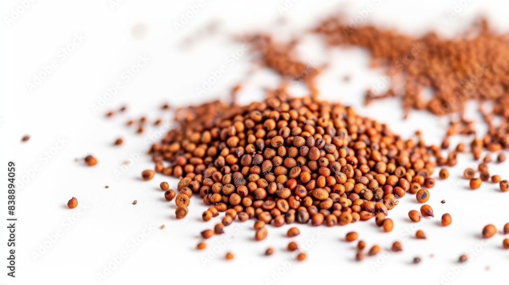 Karashi (Japanese mustard) in seed form, spread across a white surface Karashi (Japanese mustard) in seed form, spread across a white surface