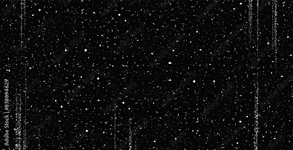 © Nataliia - Vintage patern subtle white grunge speckle on black background. Distress grain abstract texture with grungy splash dirty pattern. Backdrop with specks, grit, scratches, rough sand effect