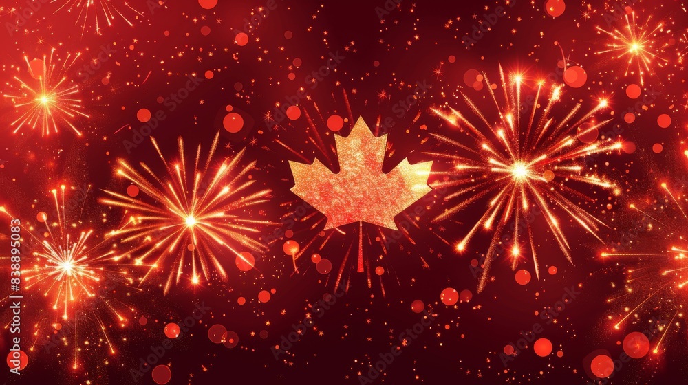 Obraz premium Canada independence day. City landscape with fireworks illustration generated by ai