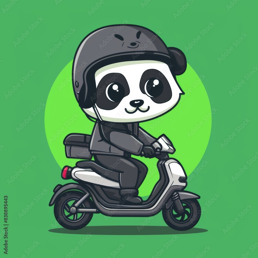 An illustration of a cartoon riding a motorbike in green background An illustration of a cartoon riding a motorbike in green background