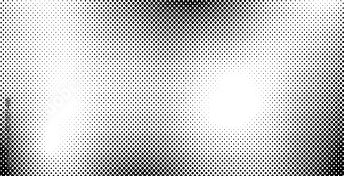 Abstract gradient halftone wave dotted textured pattern. Black grunge speckle on white background overlay. Retro comic pop art backdrop with halftone dots design