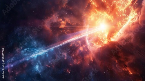 Quasar illuminating the surrounding space with intense light, cosmic phenomenon photo
