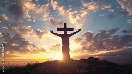 Cross on landscape background illustration generated by ai