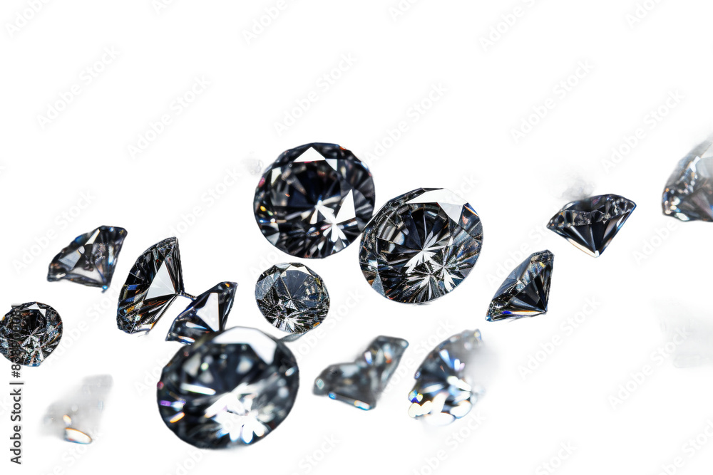 Glittering Gems Dance in Moonlight on a White or Clear Surface PNG Transparent Background.