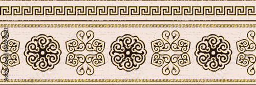 Ethnic background on the theme of Mongolian national ornament, seamless pattern, vector design	