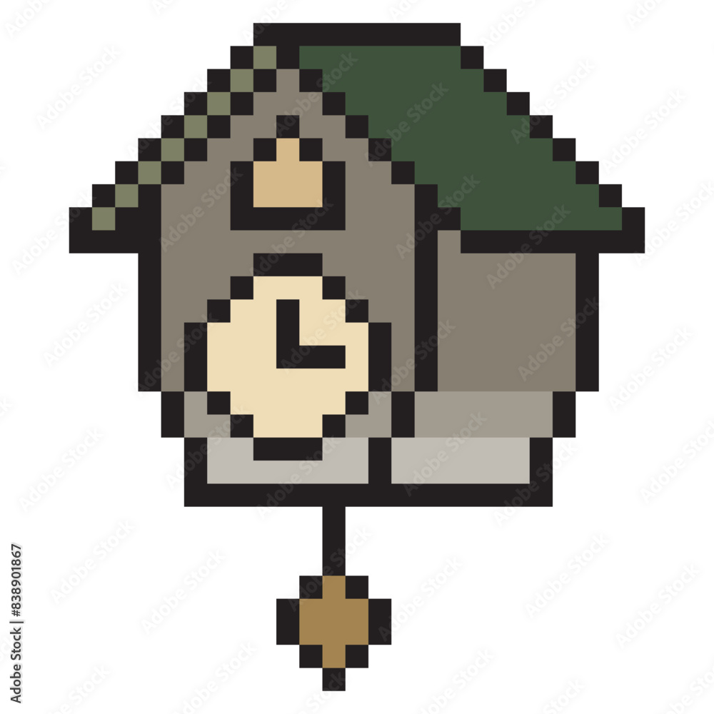 Cuckoo clock in pixel art style Cuckoo clock in pixel art style