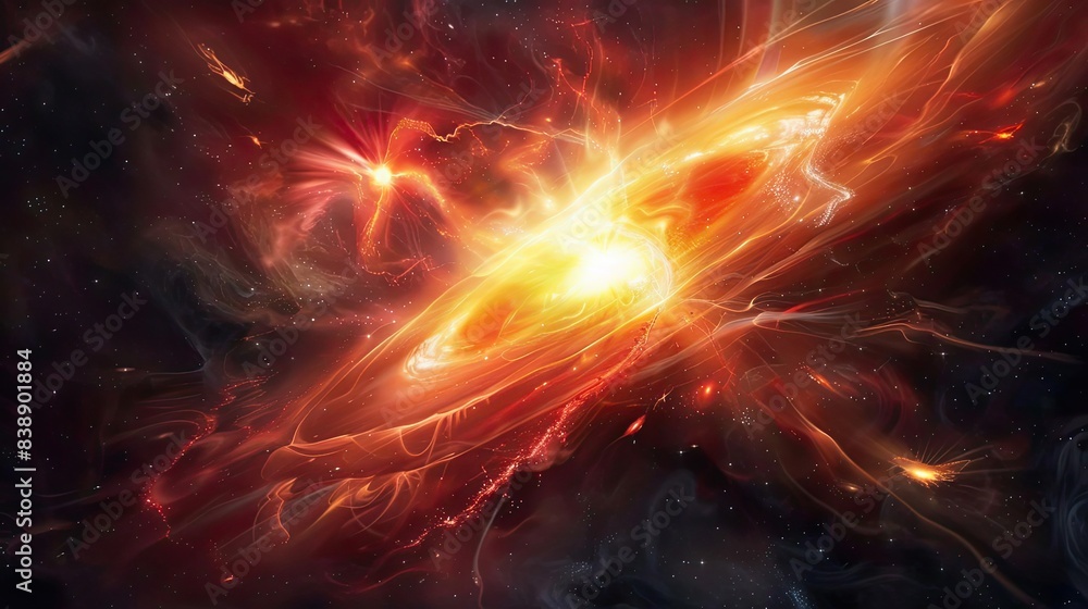 Obraz premium Vivid depiction of a quasar at the center of a distant galaxy, astronomical marvel