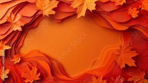 A vibrant autumn background with colorful fall leaves and layered paper cut design, perfect for seasonal designs and promotions.