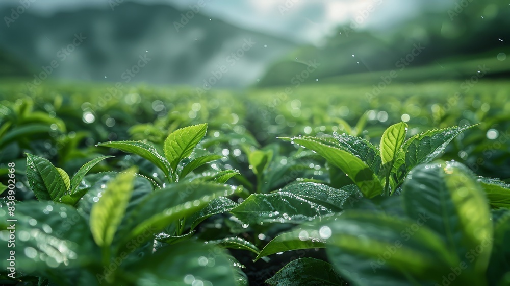 Tea cultivation, Fresh tea bud and leaves. Generative AI. Tea cultivation, Fresh tea bud and leaves. Generative AI.
