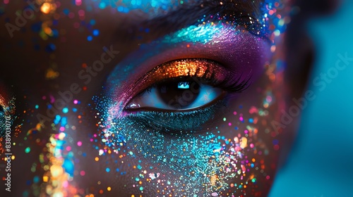 Close-up of a woman's eye with glitter makeup
