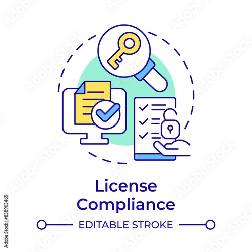 License compliance multi color concept icon. Regulatory documentation, task list. Round shape line illustration. Abstract idea. Graphic design. Easy to use in infographic, presentation