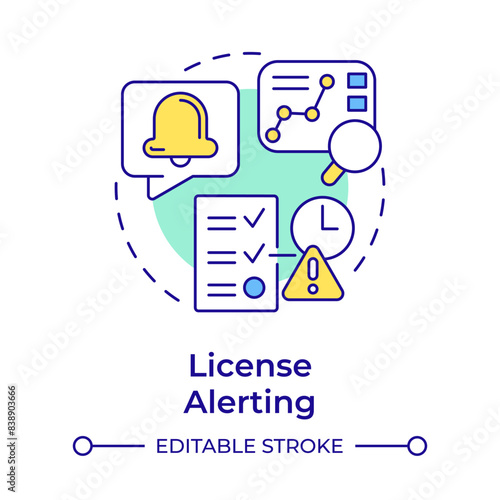 License alerting multi color concept icon. Notification bell, task accomplishment. Round shape line illustration. Abstract idea. Graphic design. Easy to use in infographic, presentation