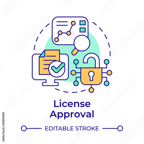 License approval multi color concept icon. Software validation, certification. Round shape line illustration. Abstract idea. Graphic design. Easy to use in infographic, presentation
