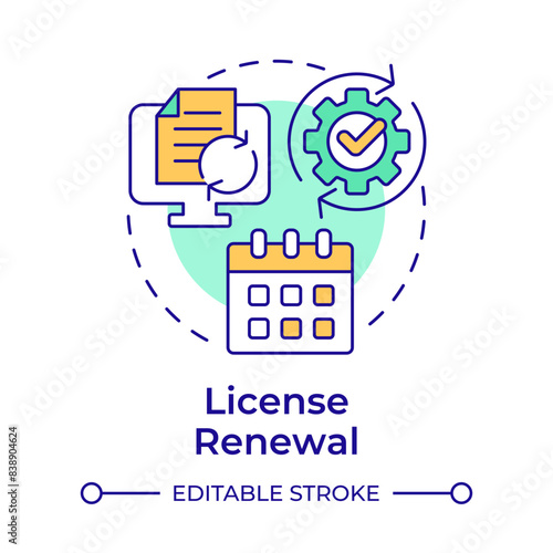 License renewal multi color concept icon. Subscription processing, access control. Round shape line illustration. Abstract idea. Graphic design. Easy to use in infographic, presentation