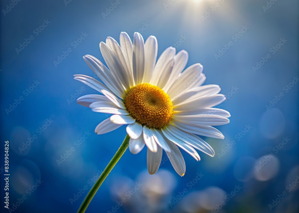 wild daisy flower, stretches towards the sun, against the background of the summer clouds. wild daisy flower, stretches towards the sun, against the background of the summer clouds.