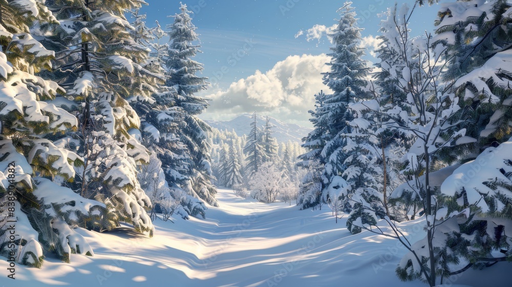 Scenic winter forest with snow-covered trees under a clear blue sky, creating a tranquil and serene atmosphere perfect for nature lovers. Scenic winter forest with snow-covered trees under a clear blue sky, creating a tranquil and serene atmosphere perfect for nature lovers.