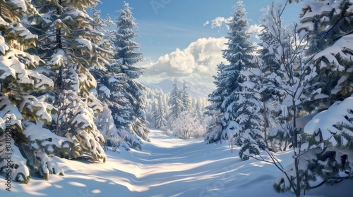 Wallpaper Mural Scenic winter forest with snow-covered trees under a clear blue sky, creating a tranquil and serene atmosphere perfect for nature lovers. Torontodigital.ca