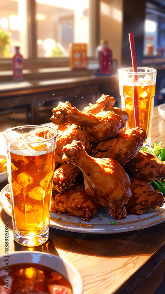 ai images fried chicken set menu and ice tea on the restaurant ai images fried chicken set menu and ice tea on the restaurant