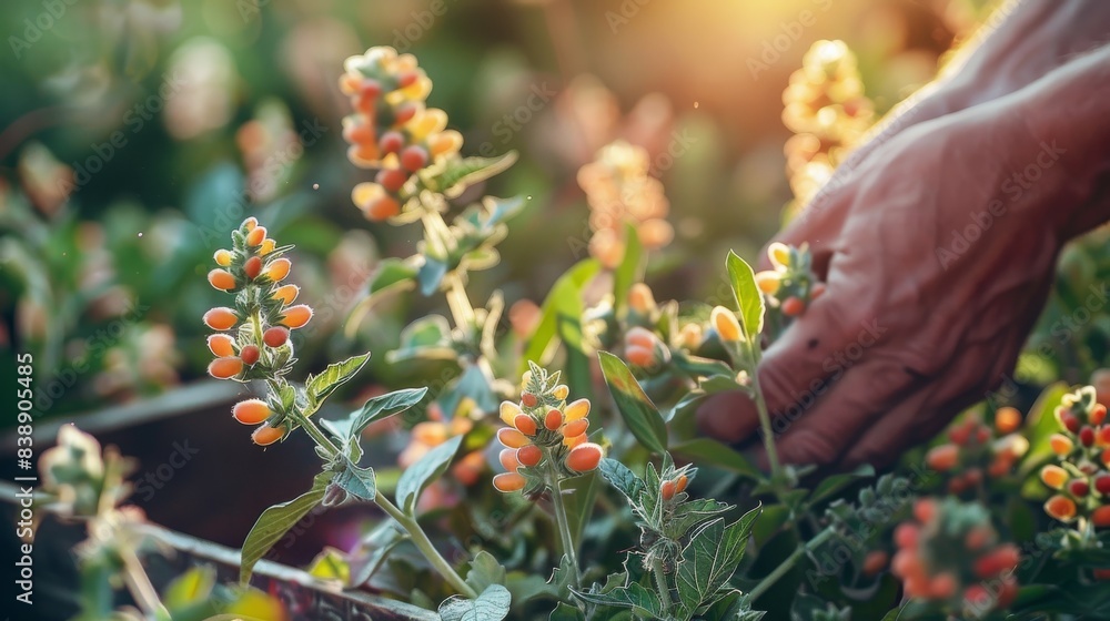 Ingredients for natural skincare being harvested at the farm. Generative AI. Ingredients for natural skincare being harvested at the farm. Generative AI.
