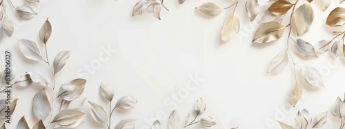 Abstract leaves on white background, golden and silver colored