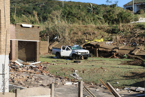 Durban, KwaZulu Natal, South Africa - June 4 2024: Tornado damage to houses in Desainager and Seatides on KwaZulu Natal north coast