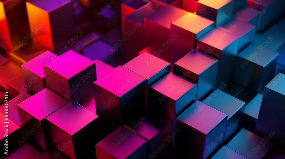 Colorful abstract 3D cubes with gradient lighting. Modern geometric background for technology, design, and art concepts. Colorful abstract 3D cubes with gradient lighting. Modern geometric background for technology, design, and art concepts.