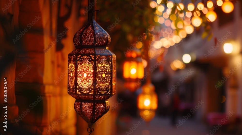 Islamic latern. Eid Al Adha, Ramadhan holidays background illustration generated by ai Islamic latern. Eid Al Adha, Ramadhan holidays background illustration generated by ai