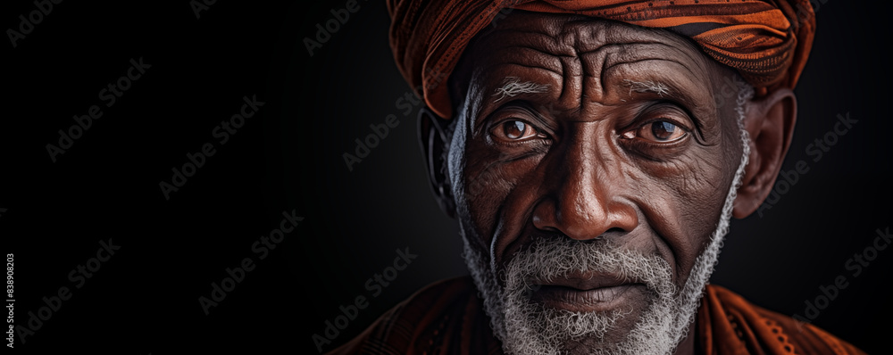 African old man with sad face on dark background, poster or wallpaper, generated ai African old man with sad face on dark background, poster or wallpaper, generated ai