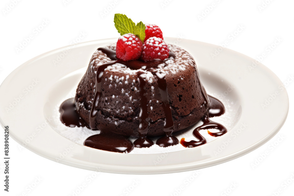 Decadent Chocolate Indulgence With Fresh Raspberries on a White or Clear Surface PNG Transparent Background. Decadent Chocolate Indulgence With Fresh Raspberries on a White or Clear Surface PNG Transparent Background.