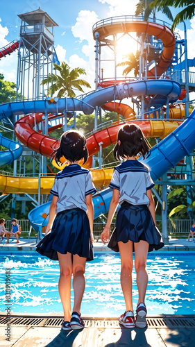 ai images kids are going and enjoying summer time on the waterpark photo