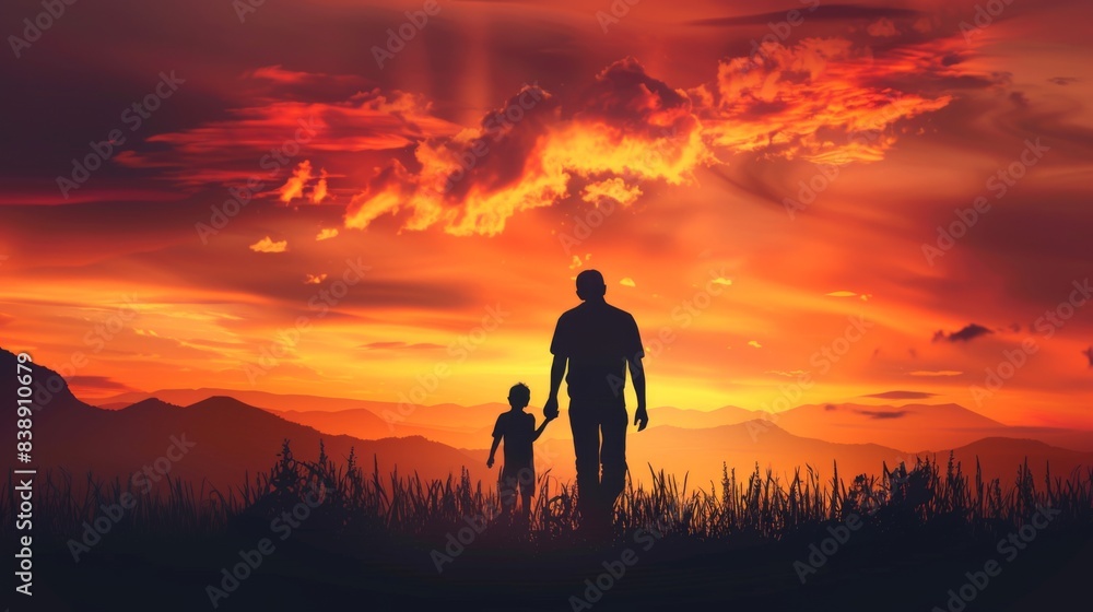 Fototapeta premium Happy Father's Day. Father and children. Background illustration generated by ai