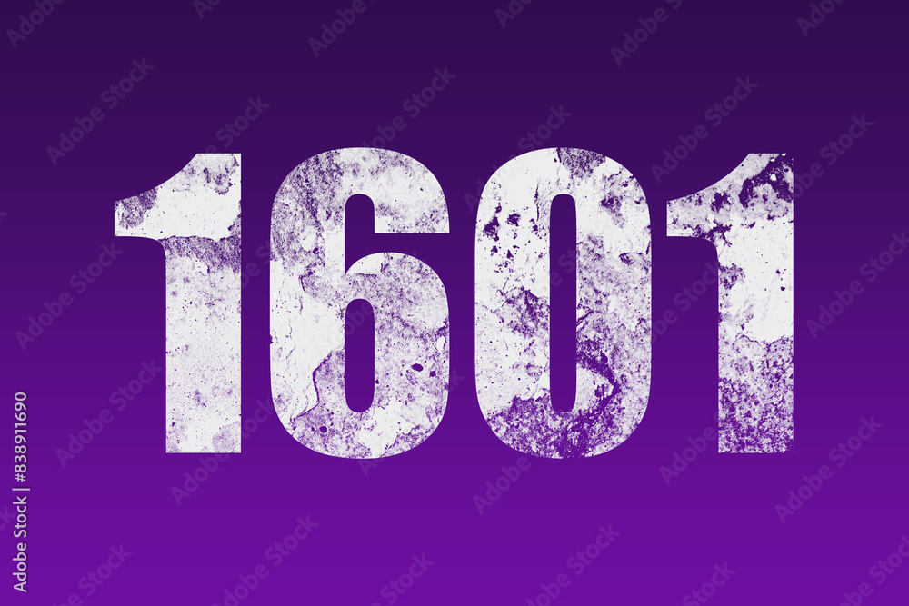 flat white grunge number of 1601 on purple background. flat white grunge number of 1601 on purple background.