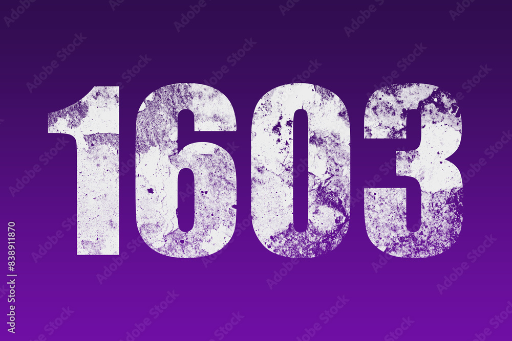 flat white grunge number of 1603 on purple background. flat white grunge number of 1603 on purple background.