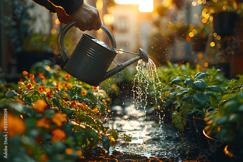 watering can with flowers